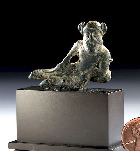 Rare Miniature Etruscan Bronze Reclining Satyr Applique