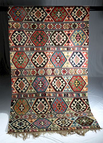 20th C. Azerbaijani Shirvan Cotton Textile Kilim Rug