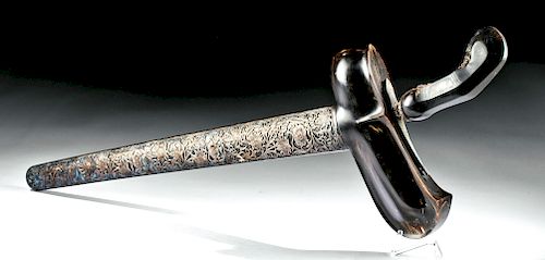 Early 20th C. Indonesian Kris w/ Horn & Sapphire Handle