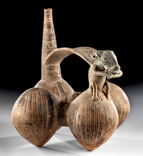 Fine Sican / Lambayeque Pottery Whistle Vessel w/ Mouse