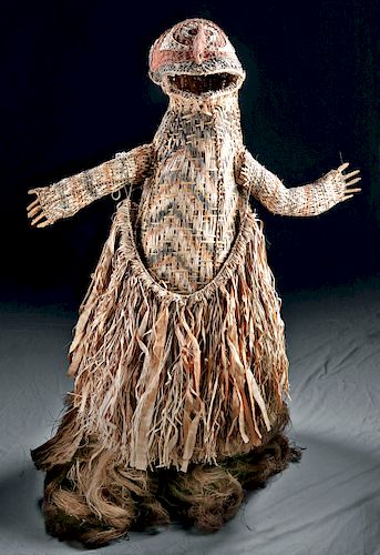 Huge Early 20th C. Papua New Guinea Fiber Dance Mask