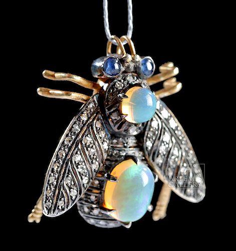 Art Deco Bee Brooch - Opal, Diamond, Sapphire