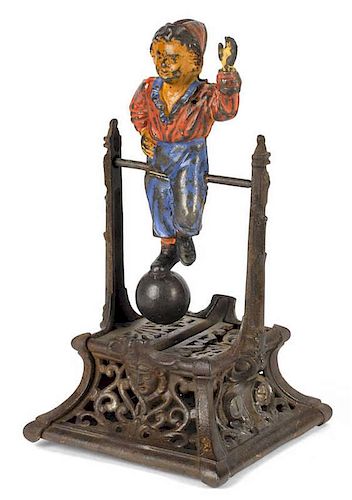 Cast iron Boy on Trapeze mechanical bank, manufac