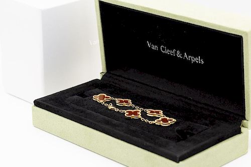 Van Cleef & Arpels 18k Carnelian Alhambra Bracelet
