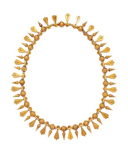 An Etruscan Revival Yellow Gold Fringe Necklace,