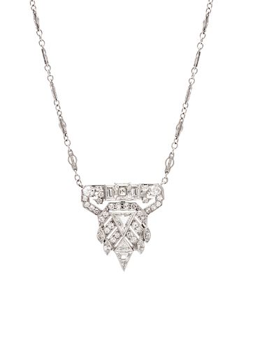 A Platinum, 14 Karat White Gold and Diamond Necklace,