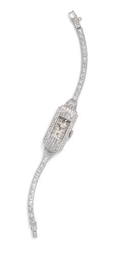 An Art Deco Platinum and Diamond Wristwatch, Patek Philippe,