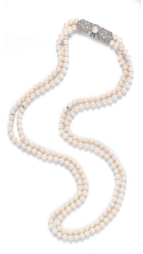A Platinum, Diamond and Cultured Pearl Necklace,