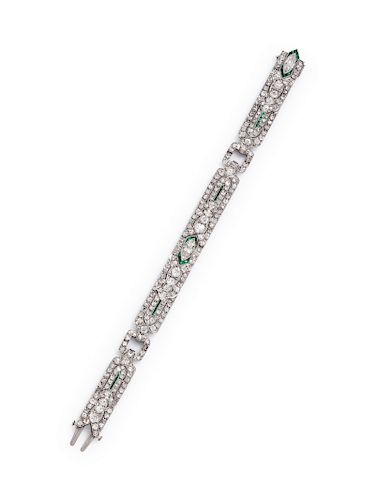 An Art Deco Platinum, Diamond and Emerald Bracelet,
