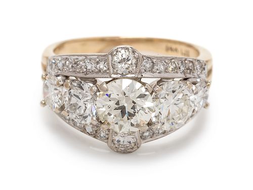 A 14 Karat Bicolor Gold and Diamond Ring,