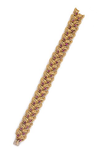 An 18 Karat Yellow Gold and Ruby Bracelet, Tiffany & Co.,