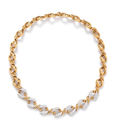 An 18 Karat Yellow Gold and Diamond Collar Necklace,