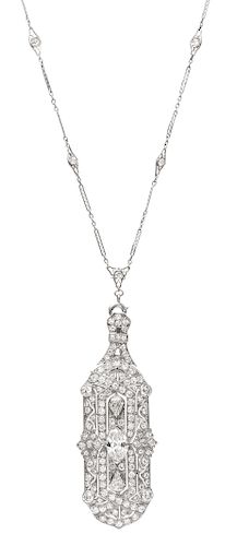An Art Deco Platinum and Diamond Lavalier Necklace,
