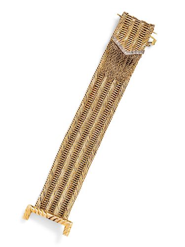 An 18 Karat Yellow Gold and Diamond Belt Motif Bracelet,