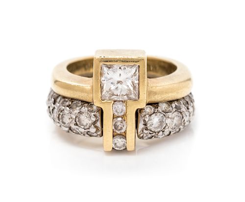 An 18 Karat Bicolor Gold and Diamond Ring,