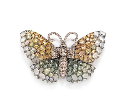 A Blackened Gold, Colored Diamond and Gemstone Butterfly Brooch,
