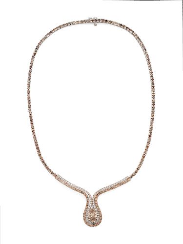 A 14 Karat White Gold, Colored Diamond and Diamond Necklace,