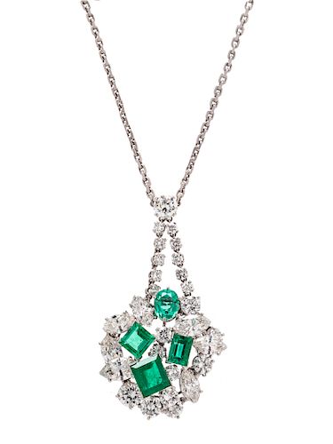 A White Gold, Emerald and Diamond Lavalier,