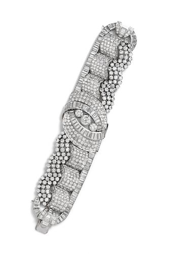 An Impressive Art Deco Platinum and Diamond Bracelet, Maujard of Paris, 1936,