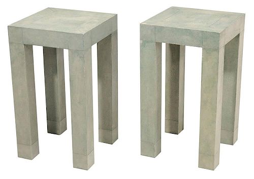 Pair Shagreen Veneered Side Tables