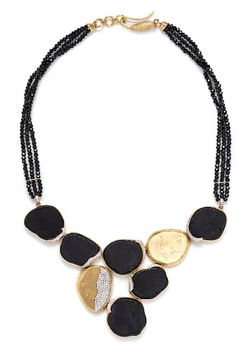 An 18 Karat Yellow Gold, Diamond and Black Onyx Necklace, Jorge Adeler,