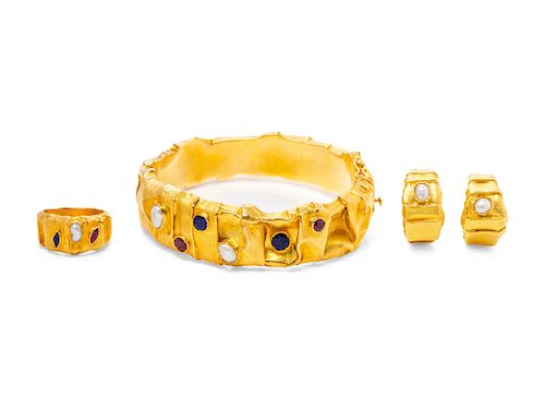 A Collection of 18 Karat Yellow Gold and Multigem Jewelry,
