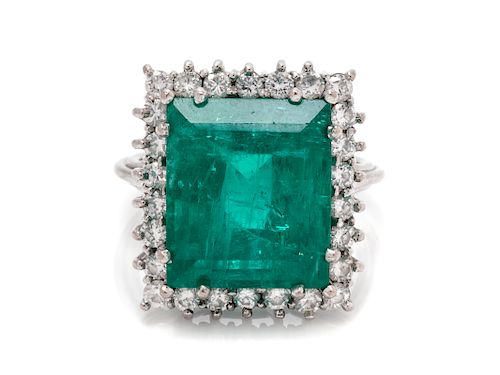 A White Gold, Emerald and Diamond Ring,