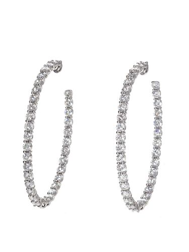 A Pair of White Gold and Diamond Hoops,