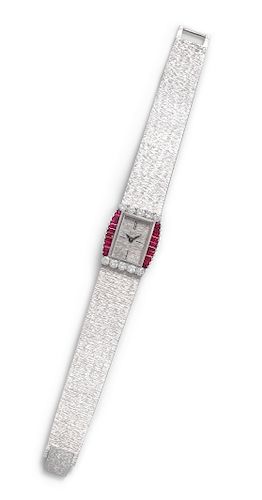 An 18 Karat White Gold Diamond and Ruby Ref. 3876A6 Wristwatch, Piaget,