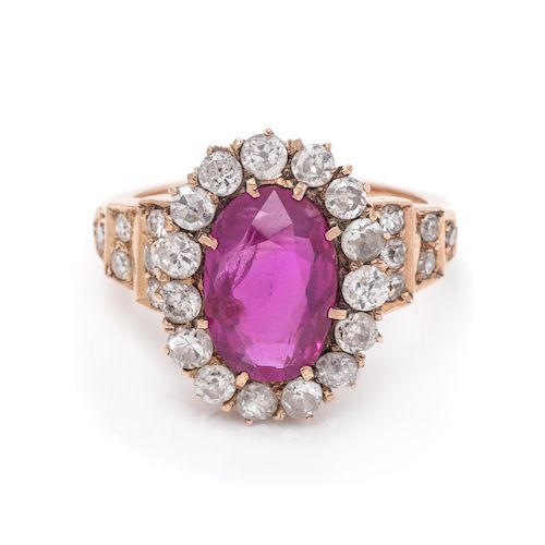 A Victorian Yellow Gold, Burmese Ruby and Diamond Ring,