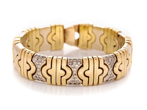 A Bicolor Gold and Diamond Cuff Bracelet,