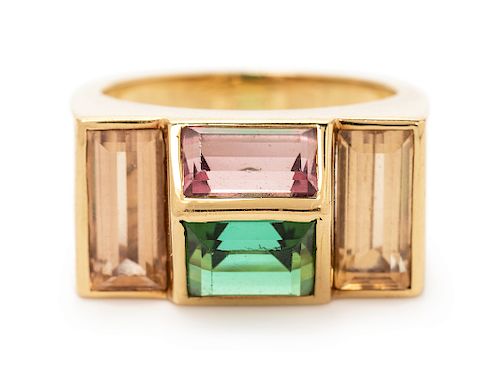 An 18 Karat Yellow Gold, Tourmaline and Topaz Ring, Paloma Picasso for Tiffany & Co., Circa 1980,