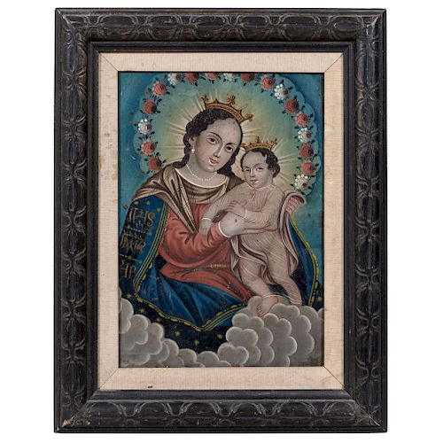 OUR LADY OF THE REFUGE. MEXICO, 19TH CENTURY. Oil on zinc. 
