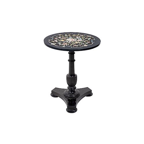 TRIPOD TABLE. FRANCE, 20TH CENTURY. Marble table with flower and vegetal details on top. 