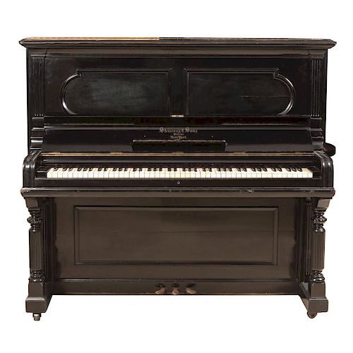UPRIGHT PIANO. UNITED STATES OF AMERICA, BEGINNING OF THE 20TH CENTURY. Marked STEINWAY & SONS. Ebonised wood piano with ivory key covers. Dated '1906