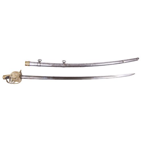 SABRE, ROYAL GUARD OF LOUIS XVIII. FRANCE, 19TH CENTURY. Steel curved blade. From the armory COULAUX & CIE. KLIENGENTHAL, with scabbard.