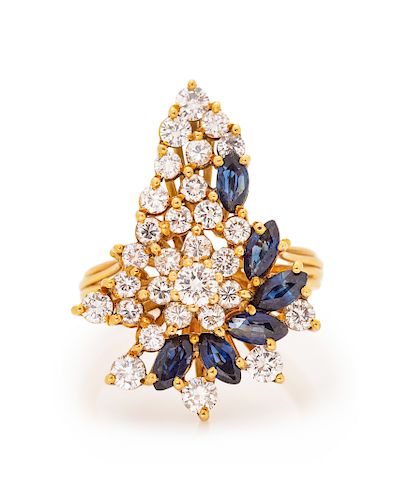 A Yellow Gold, Sapphire and Diamond Ring