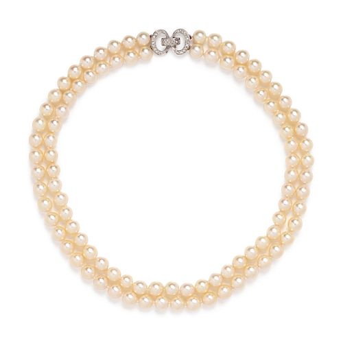 A White Gold, Diamond, and Cultured Pearl Necklace,