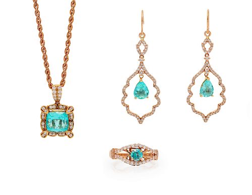 A Collection of Rose Gold, Tourmaline and Diamond Jewelry,