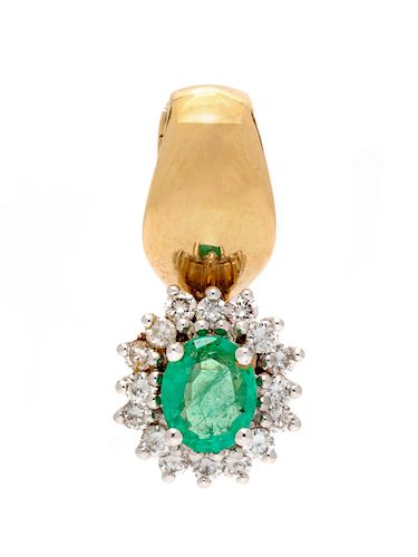A 14 Karat Yellow Gold, Platinum, Emerald and Diamond Pendant,