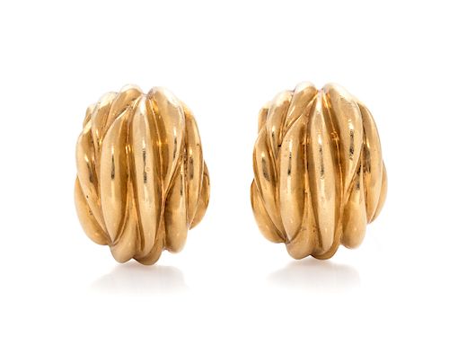 A Pair of 18 Karat Yellow Gold Earclips, Tiffany & Co.,