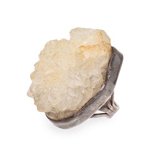 A Sterling Silver and Rock Quartz Ring,
