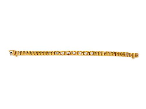 A Yellow Gold and Diamond Bar Link Bracelet,