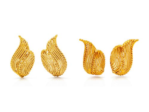 A Collection of 18 Karat Yellow Gold Earclips,