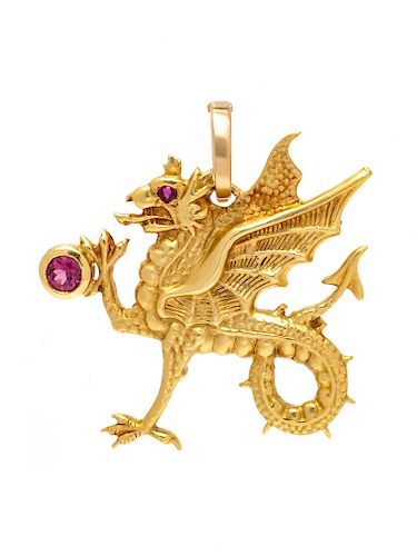 An 18 Karat Yellow Gold and Gemstone Dragon Pendant, Frederica,
