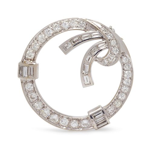 A White Gold and Diamond Circle Brooch,