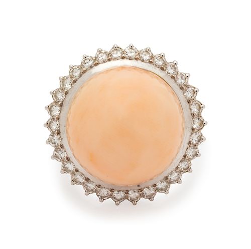 A Coral and Diamond Ring,