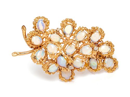 A Yellow Gold, Opal and Diamond Pendant/Brooch,