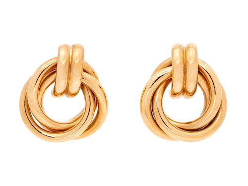 A Pair of 14 Karat Yellow Gold Doorknocker Earrings,
