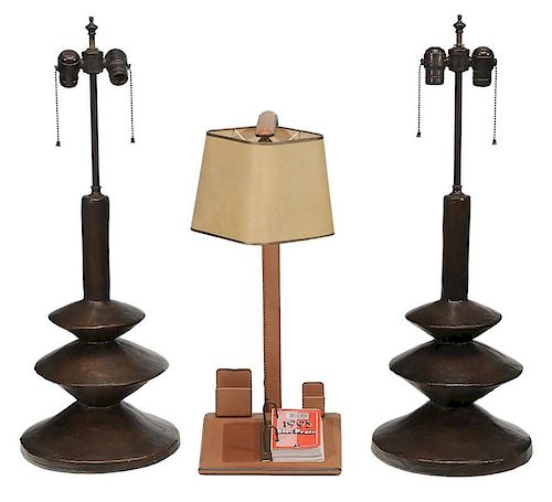 Pair Copper-Surfaced Table Lamps,